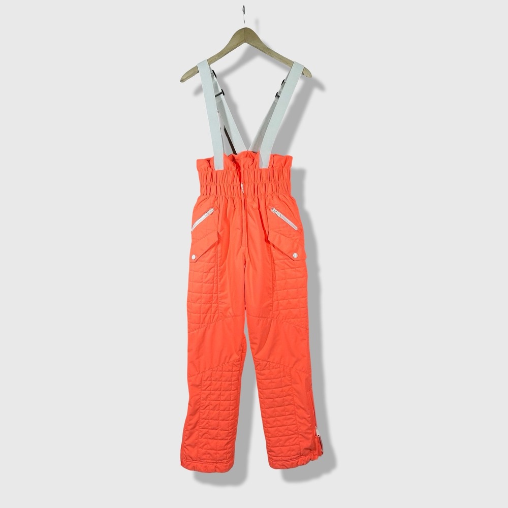 Free People Movement Ski Bib Women XS Neon Orange Quilted Snow Pants Overalls